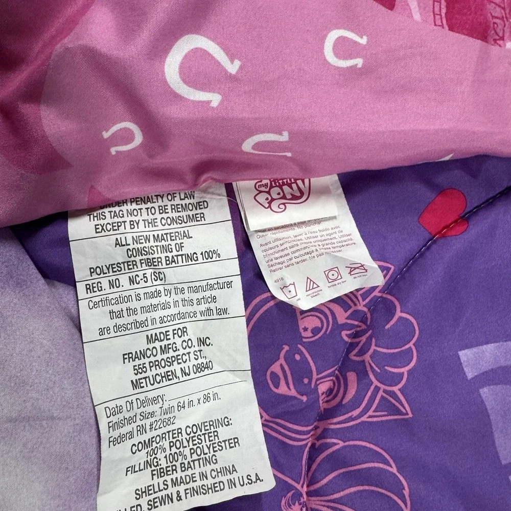 My Little Pony Twin Reversible Comforter Pillowcase & Sham Purple Pink 64
